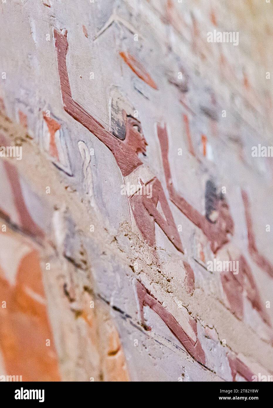Egypte, Saqqara, tombeau de Mehu, jubilation (signe henu). Admirez le bas relief. Banque D'Images