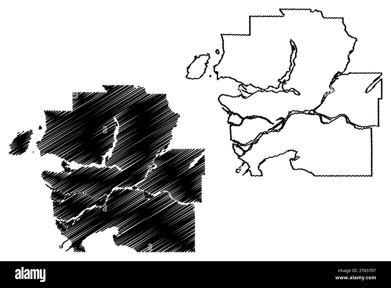 Metro Vancouver Regional District (Canada, Colombie-Britannique ou province de la Colombie-Britannique, Amérique du Nord) illustration vectorielle de carte, croquis griffonnant carte MVRD Illustration de Vecteur