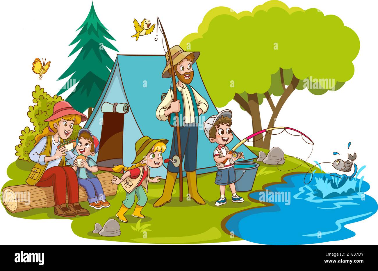 illustration vectorielle de camping familial et de pêche Illustration de Vecteur