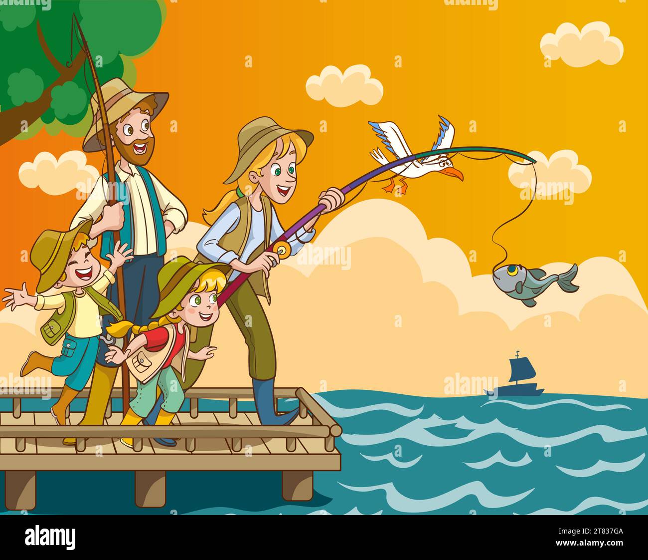 illustration vectorielle de camping familial et de pêche Illustration de Vecteur