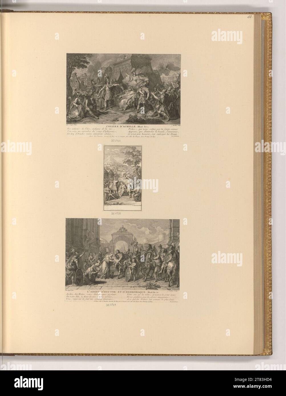 Charles Simonneau (graveur) la colère des Achilles ; les adieux à Hector et Andromache. Gravure sur cuivre, gravure 1660-1791, 1660/1791 Banque D'Images