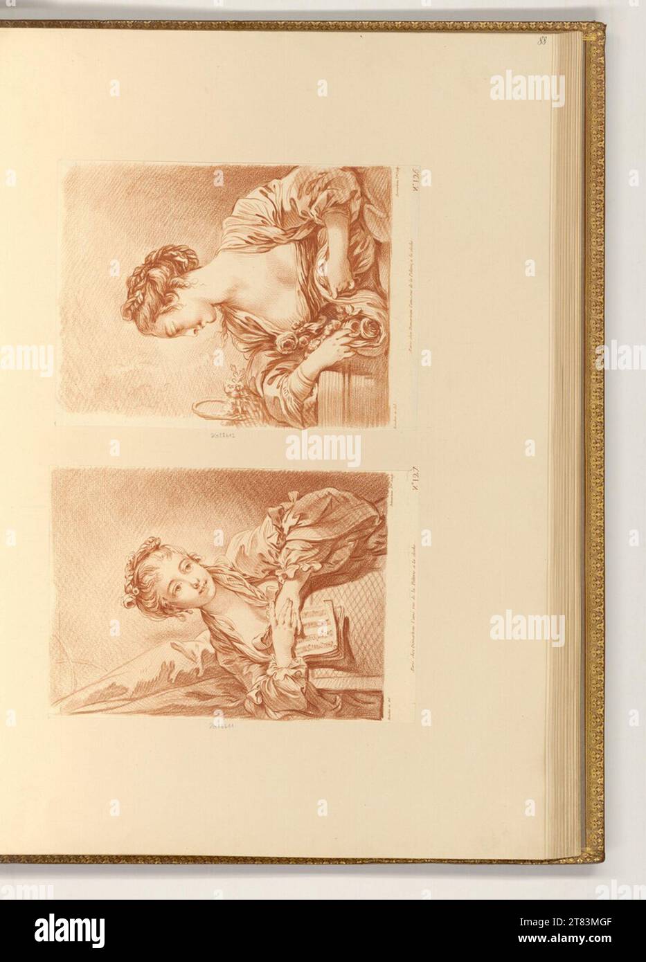 Gilles Demarteau (graveur) Femme aux notes de musique ; Femme aux fleurs. Crayon 1742-1776, 1742/1776 Banque D'Images