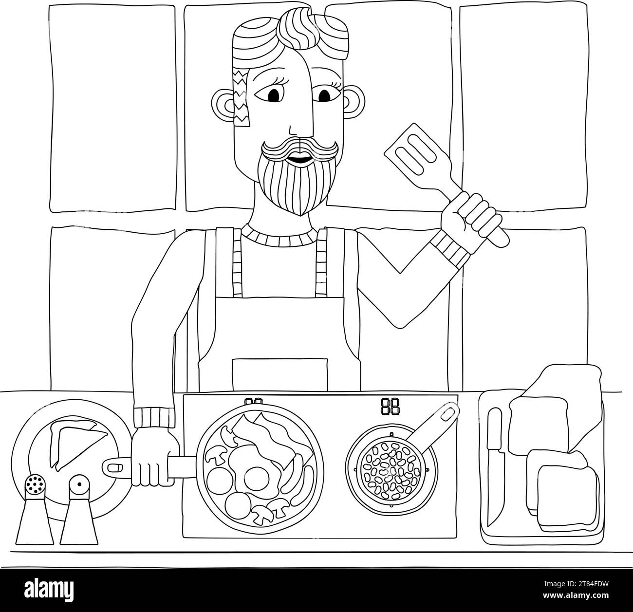 Cuisine de l'homme nourriture Fried cuisine anglaise petit déjeuner Illustration de Vecteur