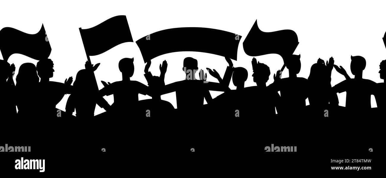 Manifestation de silhouette de foule avec des drapeaux. Révolution illustration transparente Illustration de Vecteur