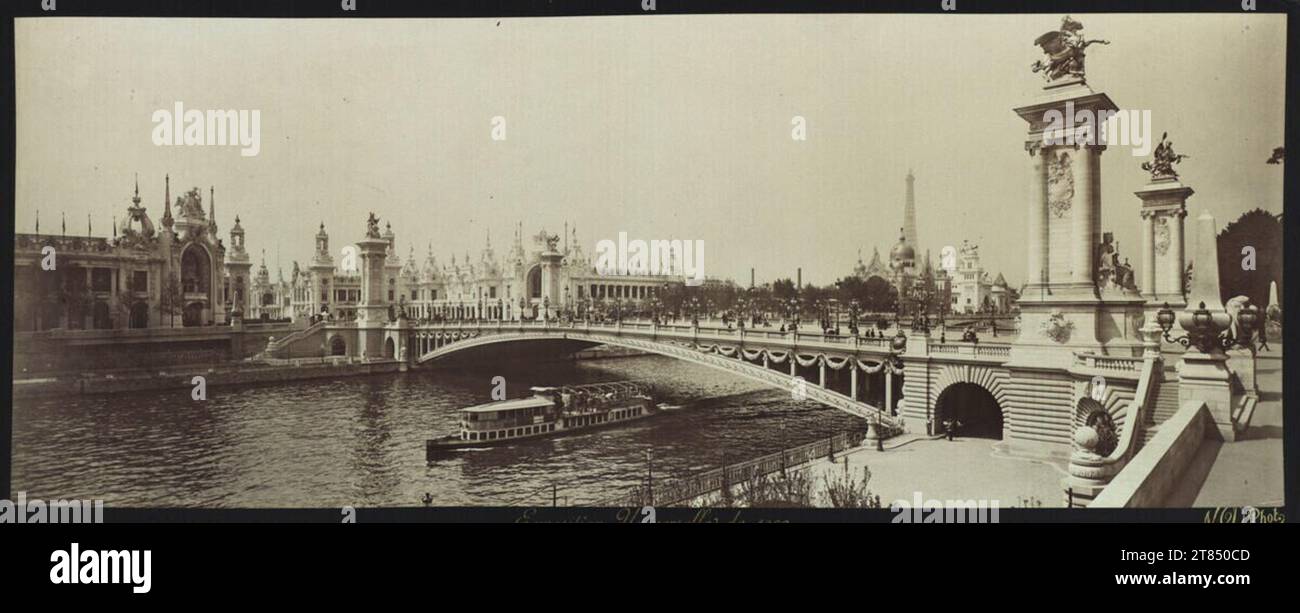 Louis-Antonin Neurdein Panorama avec le pont d'Alexandre III Et les bâtiments du palais sur la place des invalides. Papier albumine, sur la boîte 1900, 1900 Banque D'Images