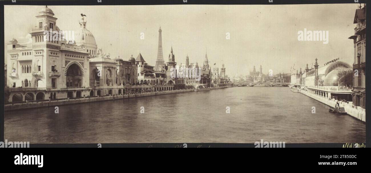 Louis-Antonin Neurdein vue de la sienne depuis le pont invalide, lors de l'exposition universelle Paris 1900. Papier albumine, sur la boîte 1900, 1900 Banque D'Images