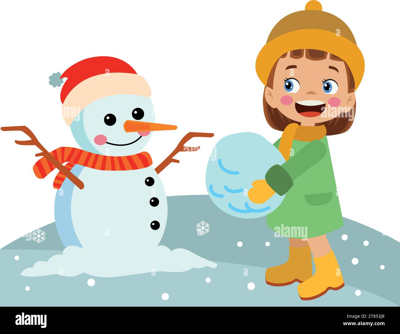 mignonne fille heureuse faisant bonhomme de neige Illustration de Vecteur