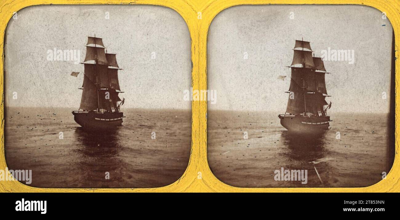 Anonym Voilier en haute mer. Pour examen, papier albumine, poignardé et coloré / format stéréo autour de 1865 Banque D'Images