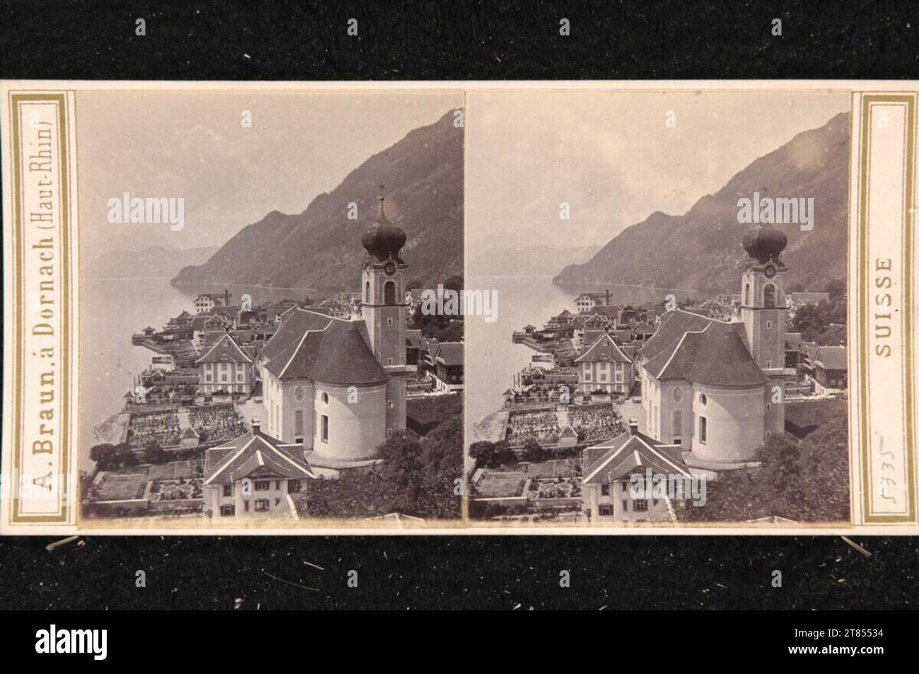 Adolphe Braun Suisse, canton de Schwyz, Gersau sur le lac de Lucerne. Papier albumine, sur la boîte boîte / format stéréo 1858-1877 , 1858/1877 Banque D'Images
