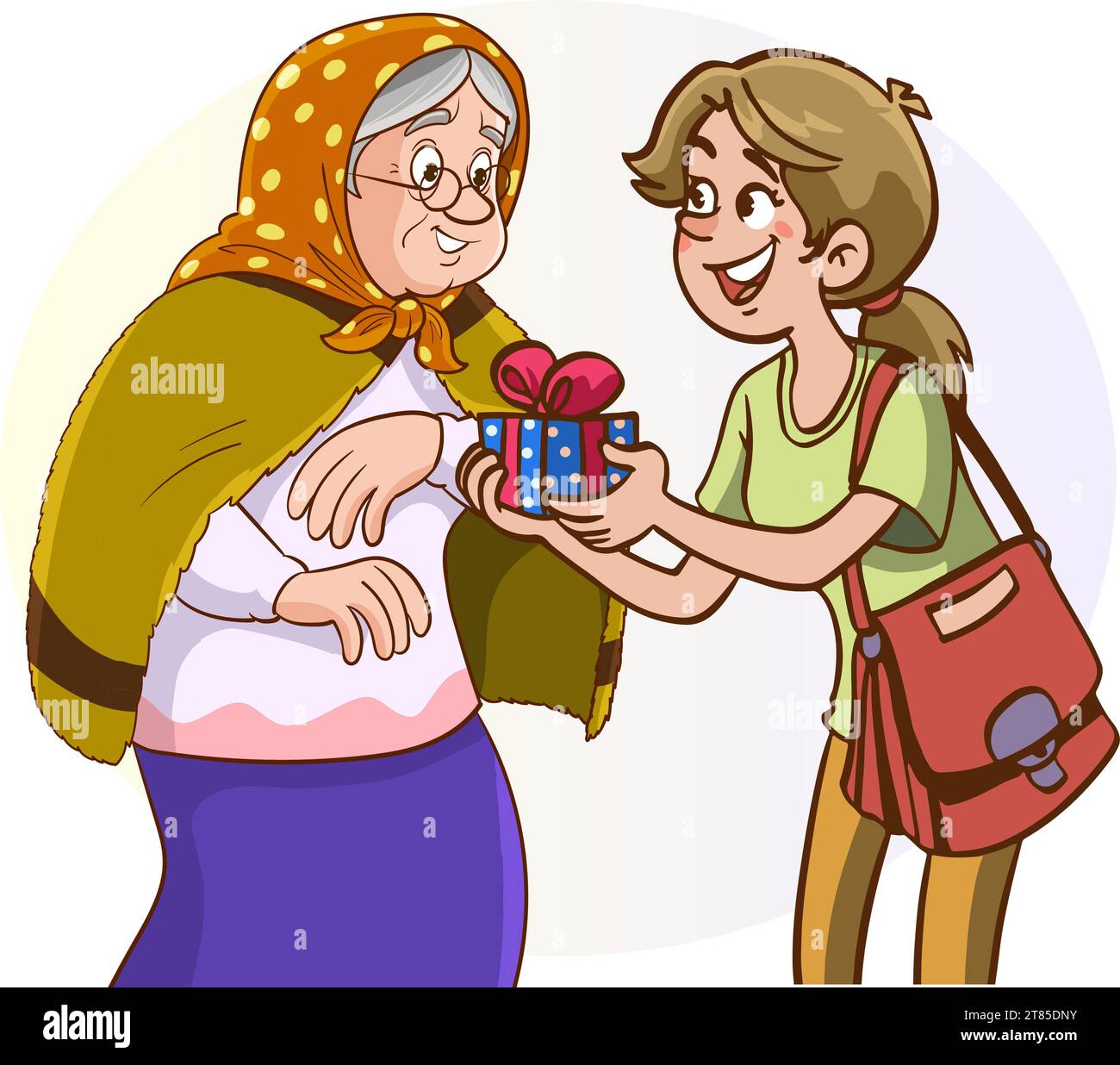 Bonne fête des mères. Jeune femme et vieille dame ensemble. Fille célébrer Senior avec anniversaire. Illustration de Vecteur