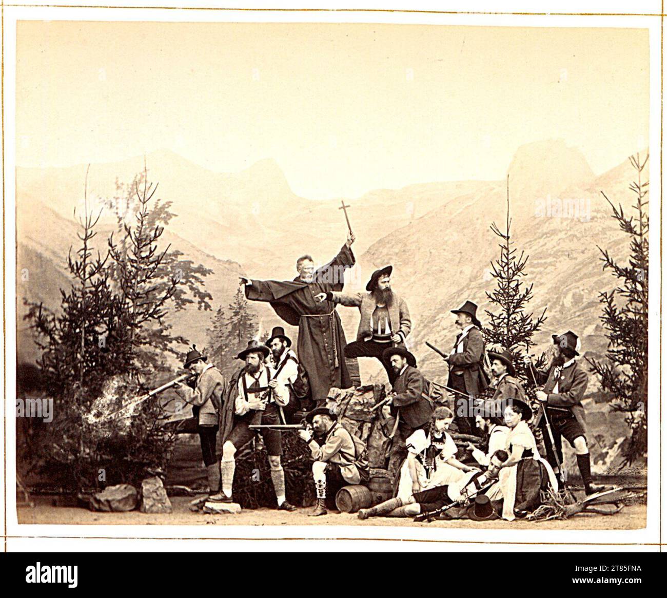 Heinrich (Jindrich) Eckert (Jindrich) scènes d'une performance lors de la soirée du festival du Club alpin allemand et autrichien, section Prague. Papier albumine, sur la boîte 1880, 1880 Banque D'Images