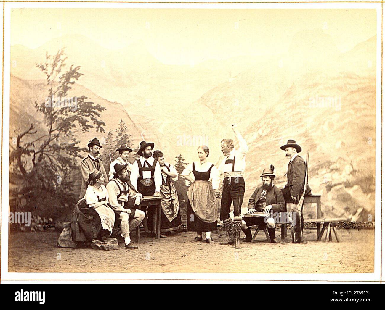 Heinrich (Jindrich) Eckert (Jindrich) scènes d'une performance lors de la soirée du festival du Club alpin allemand et autrichien, section Prague. Papier albumine, sur la boîte 1880, 1880 Banque D'Images