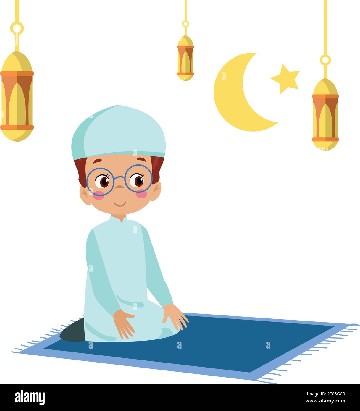 Petite prostration d'enfant pour prier les musulmans Illustration de Vecteur