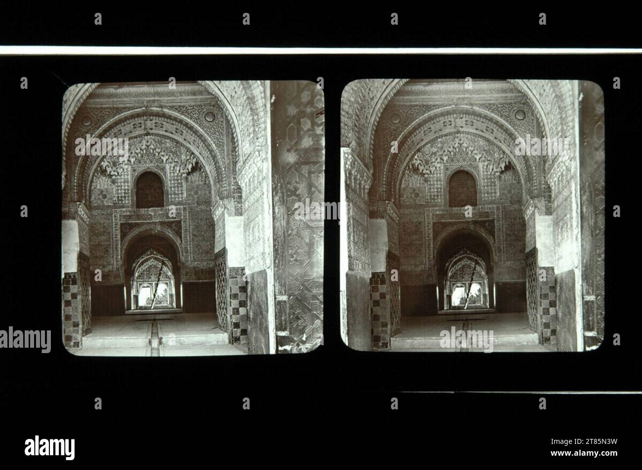 George Washington Wilson Hall of Two Sisters, Alhambra. Glasiapositiv / Stereoformat vers 1880 Banque D'Images
