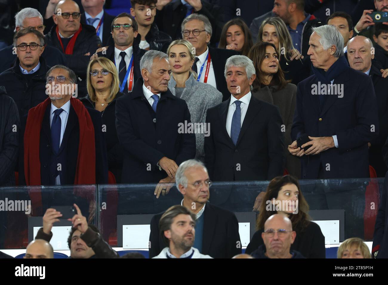 Rome, Italie 17.11.2023 : Président du Sénat Ignazio la Russa, Ministre des Sports Andrea Abodi, Président de la FIGC Gravina, Président de la Coni Malagò debout Banque D'Images