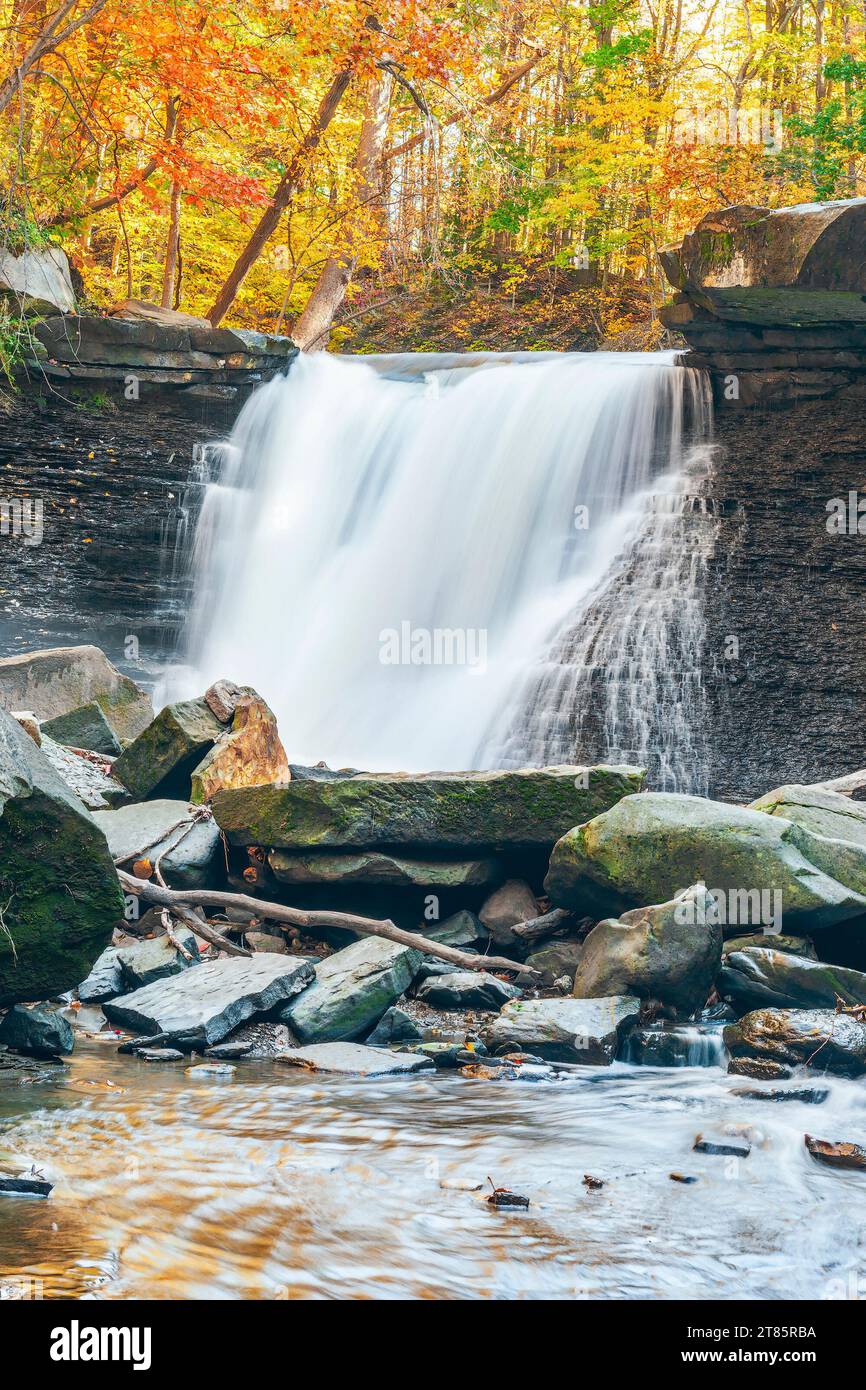 Une partie des grandes chutes de la Tinkers Creek en automne. Viaduct Park. Bedford. Ohio. ÉTATS-UNIS Banque D'Images Une partie des grandes chutes de la Tinkers Creek en automne. Viaduct Park. Bedford. Ohio. ÉTATS-UNIS Banque D'Images