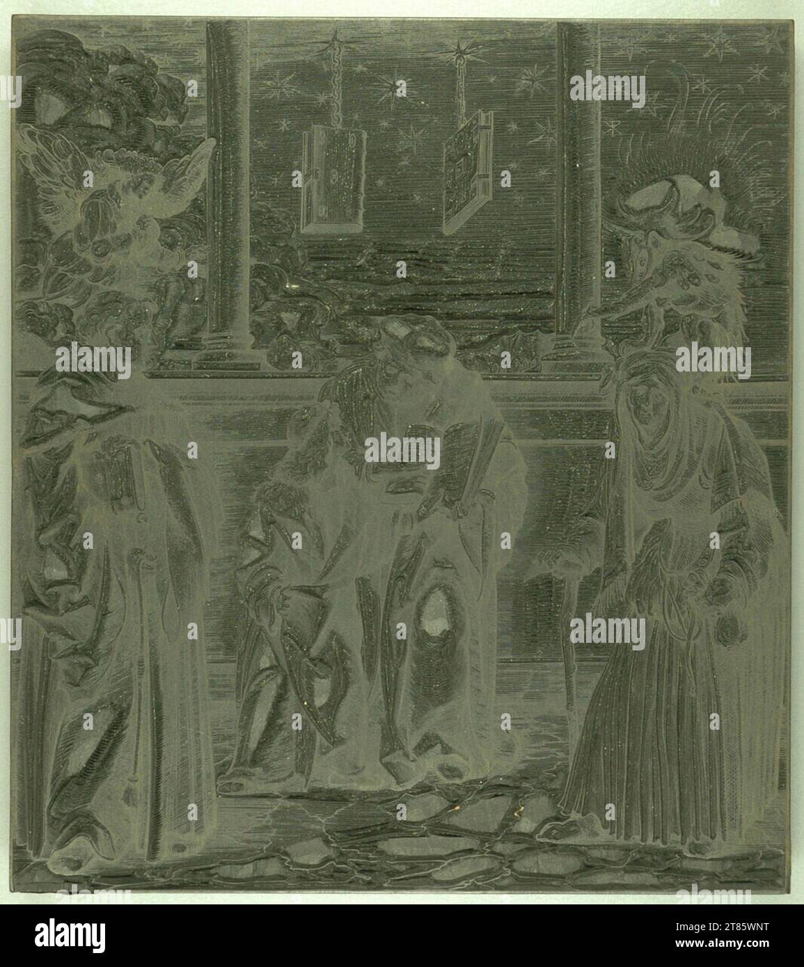 Hans Burgkmair d. Ä. L'empereur Maximilians 'Weißkunig' I. : le désir du jeune roi blanc d'apprendre l'art noir et la magie, et ensuite la jonction divine. Bâton de bois 1514-1516, 1514/1516 Banque D'Images