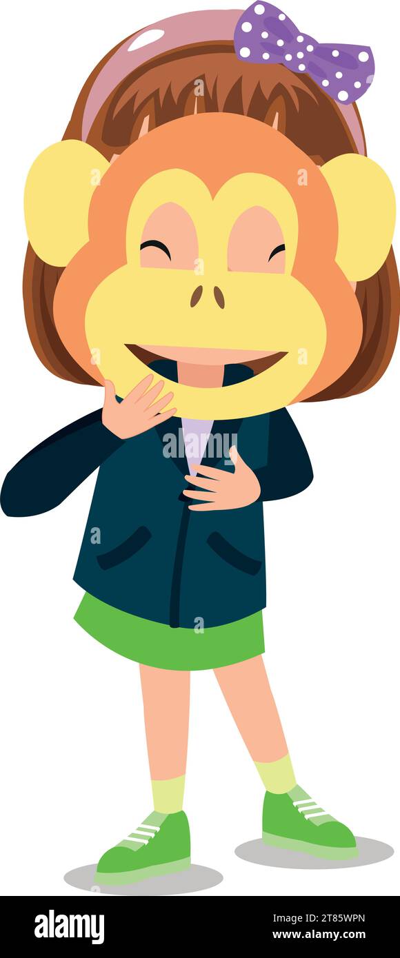 mignon garçon avec masque de singe Illustration de Vecteur