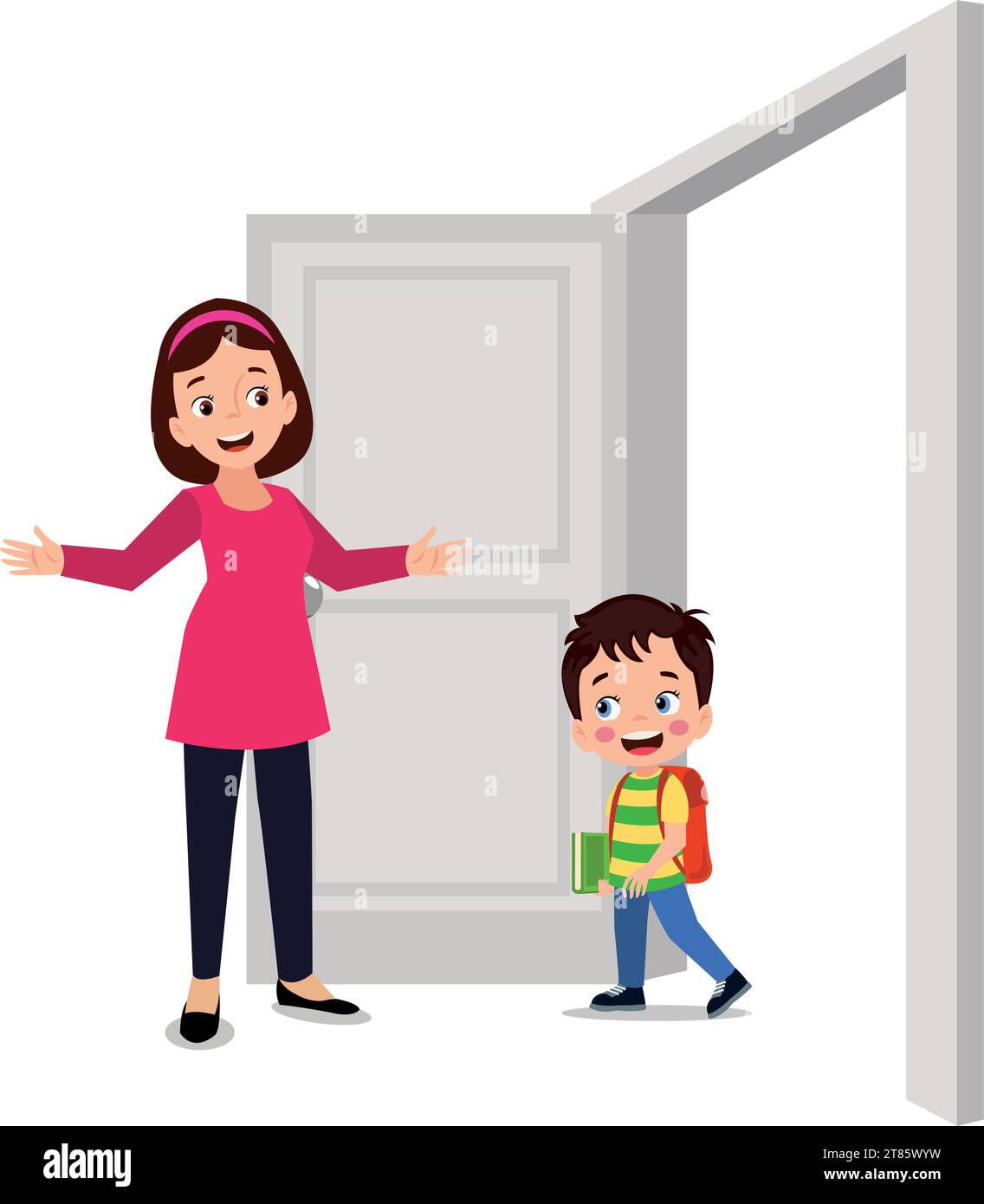 mère accueillant son enfant à la porte Illustration de Vecteur