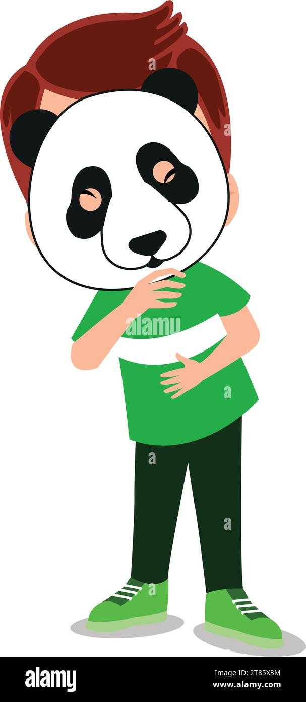 mignon garçon dans le masque de panda Illustration de Vecteur