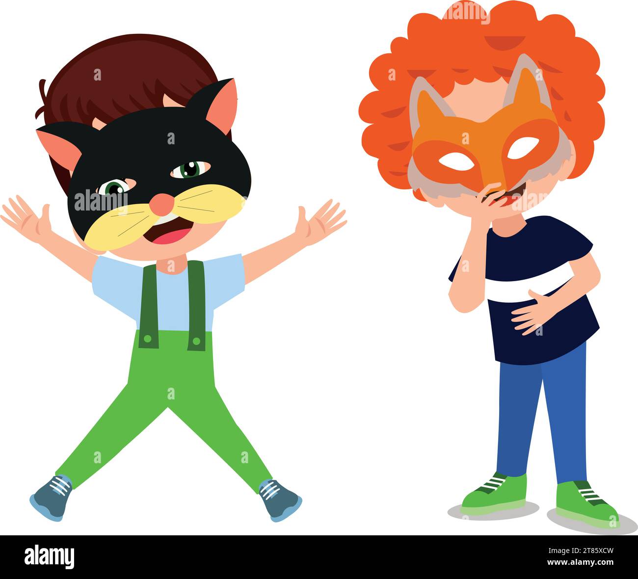 enfants ayant du plaisir mignon avec des masques d'animaux Illustration de Vecteur