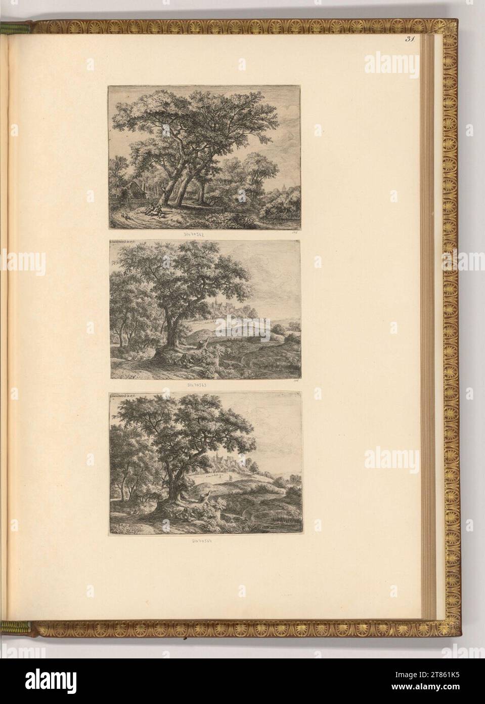 Anthonie Waterloo (Ausführende r Künstler in) deux chasseurs au repos ; lisière de forêt et un village sur une colline. gravure 1629-1690, 1629/1690 Banque D'Images