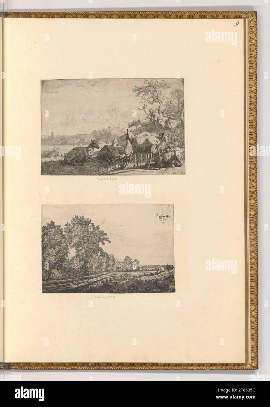 Paulus Potter (Ausführende r Künstler in) Paysage avec troupeau de moutons ; Paysage avec maison entre les arbres. gravure 1644 ; 1649 Banque D'Images
