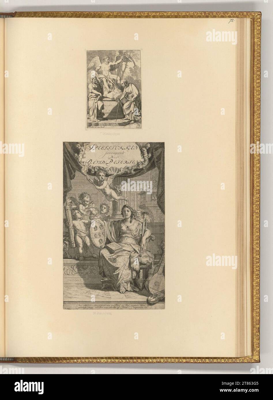 Gerard de Lairesse (Ausführende r Künstler in) allégorie avec chronos ; feuille titre avec personnification de la musique. gravure 1661-1711, 1661/1711 Banque D'Images