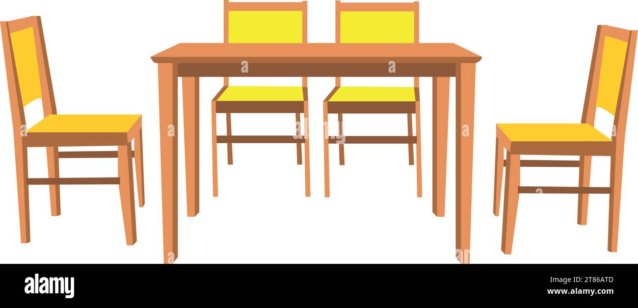 Un ensemble de chaises et une table avec quatre chaises. Illustration de Vecteur