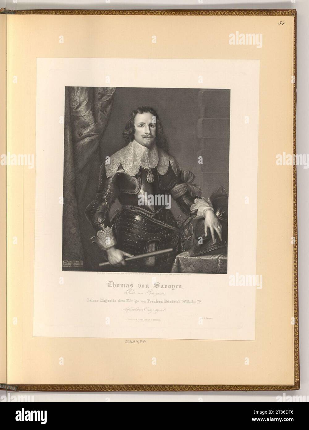 J. Caspar (graveur) Portrait Thomas von Savoyen. Gravure sur cuivre impression 19. Siècle , 19e siècle Banque D'Images