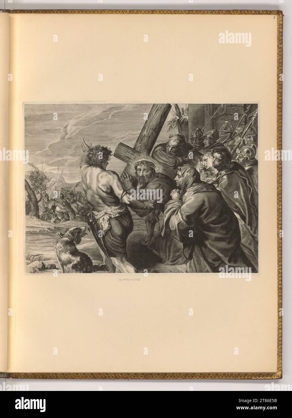 Unbestimmt (graveur) Christ porte sa croix, un chien à gauche. Gravure sur cuivre, gravure 17. Siècle , 17e siècle Banque D'Images