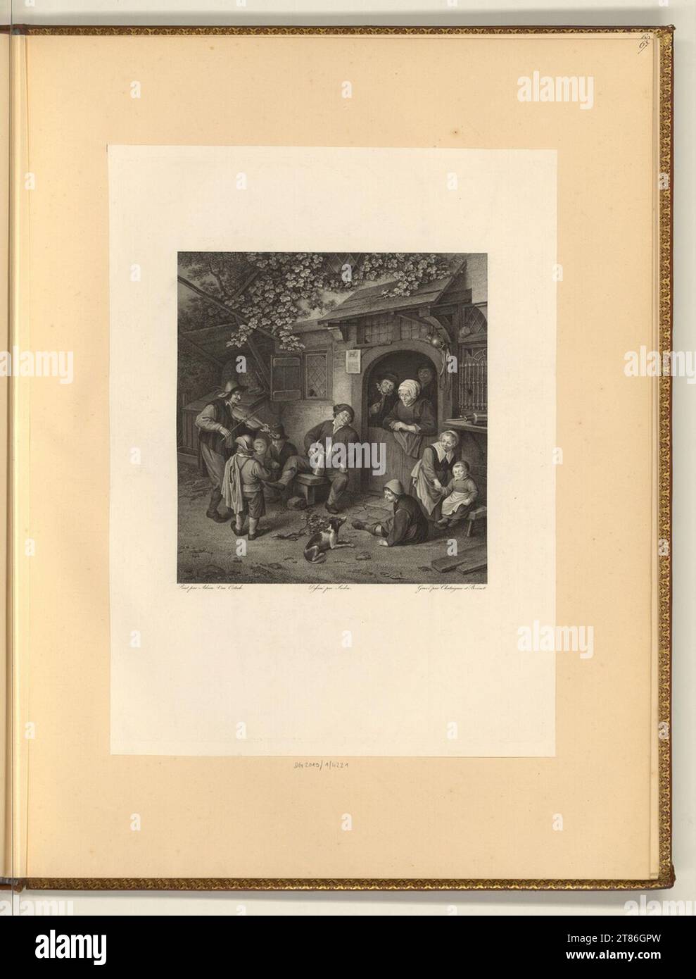 Edme Bovinet (graveur) joueur de violon devant une maison. Gravure, gravure sur cuivre 1803-1809, 1803/1809 Banque D'Images