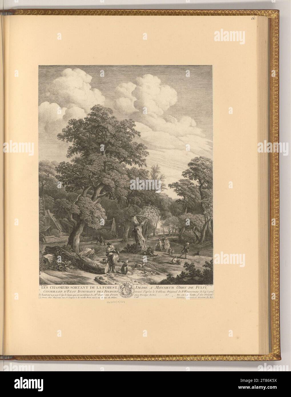 Jean Moyreau (graveur) chasseurs quittant la forêt. Gravure, gravure sur cuivre 1745, 1745 Banque D'Images