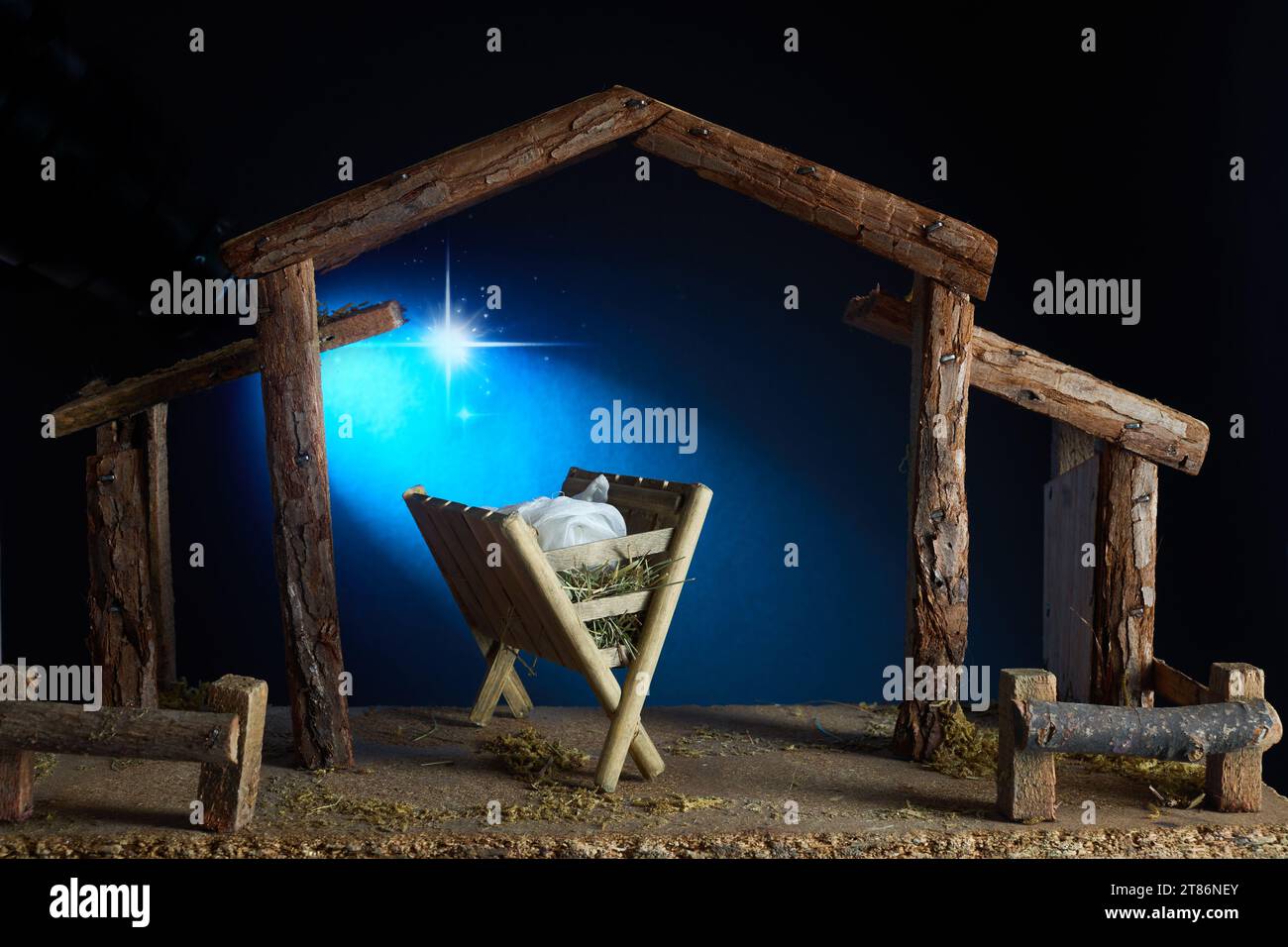 Nativité de Noël scène de bébé Jésus dans la crèche Banque D'Images