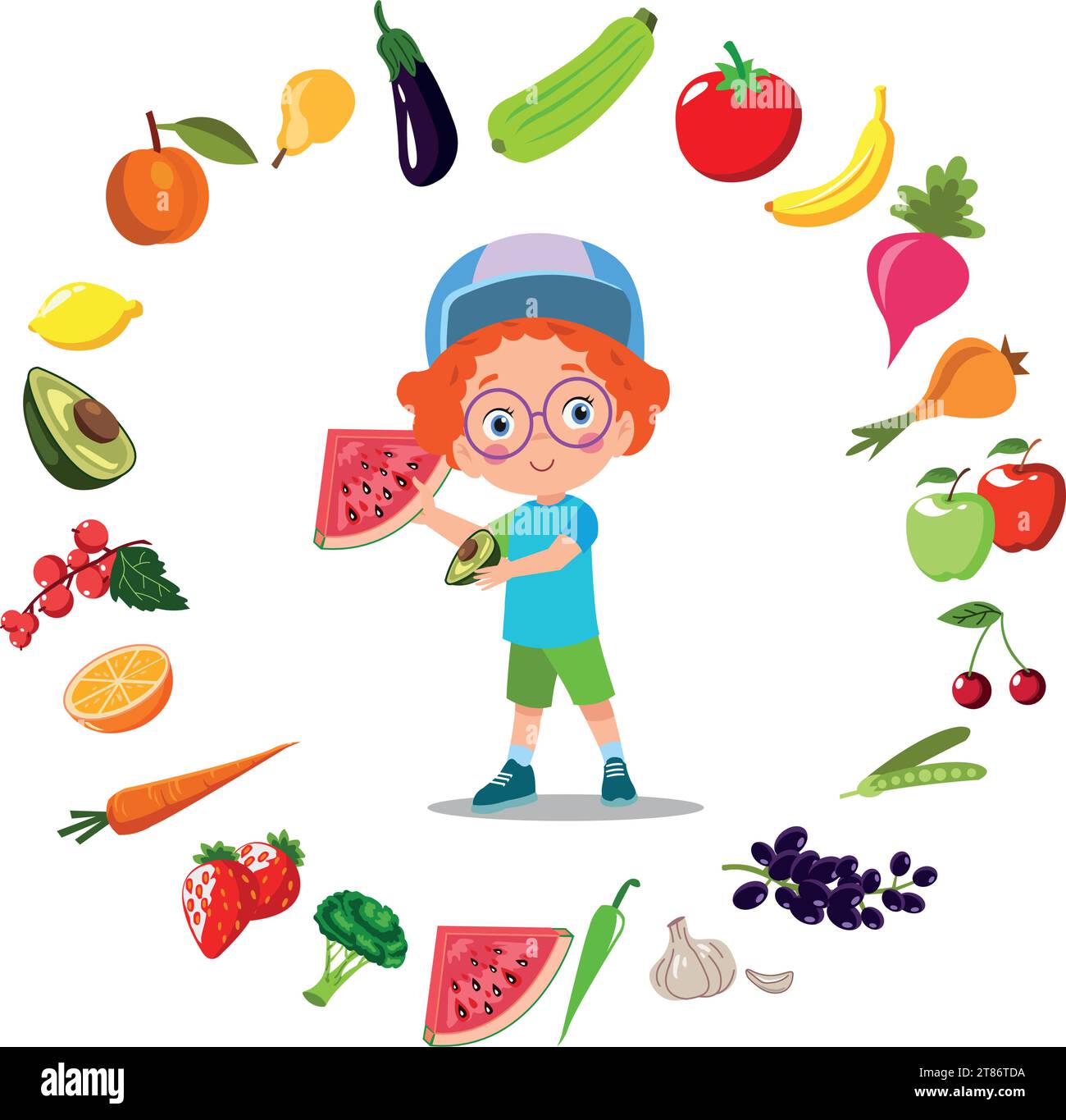 enfants mignons mangeant des fruits assortis Illustration de Vecteur