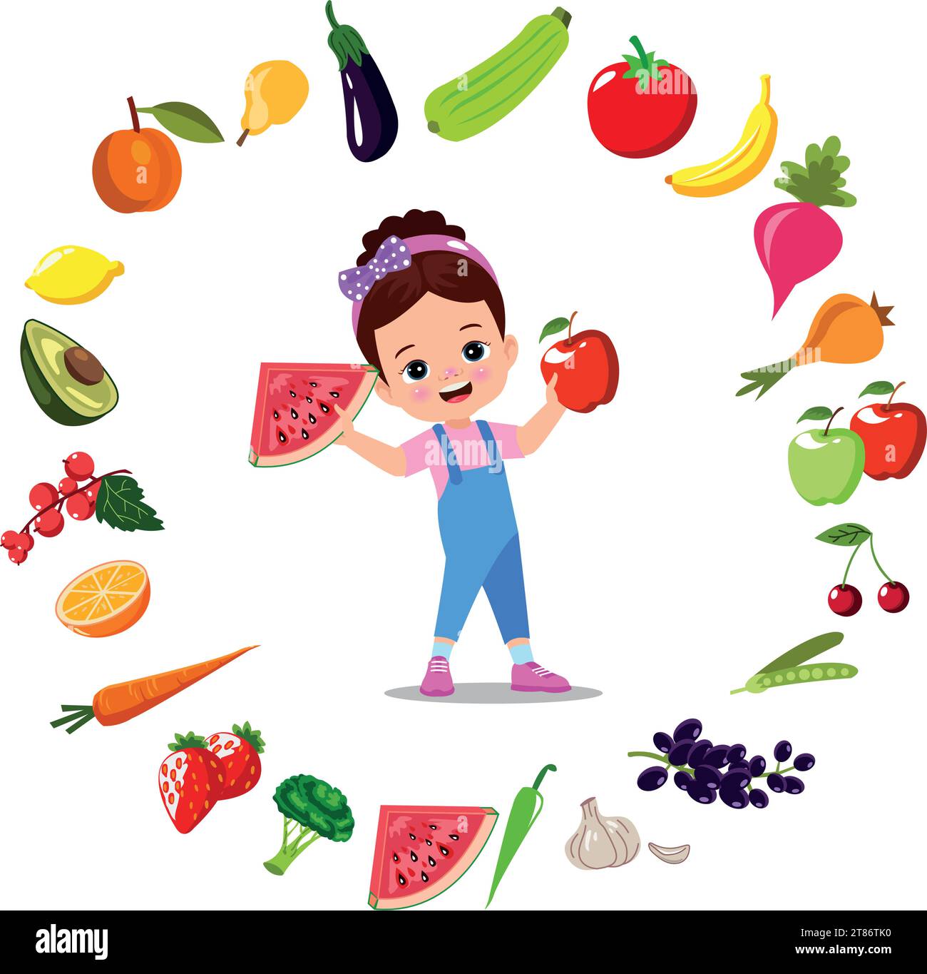 enfants mignons mangeant des fruits assortis Illustration de Vecteur