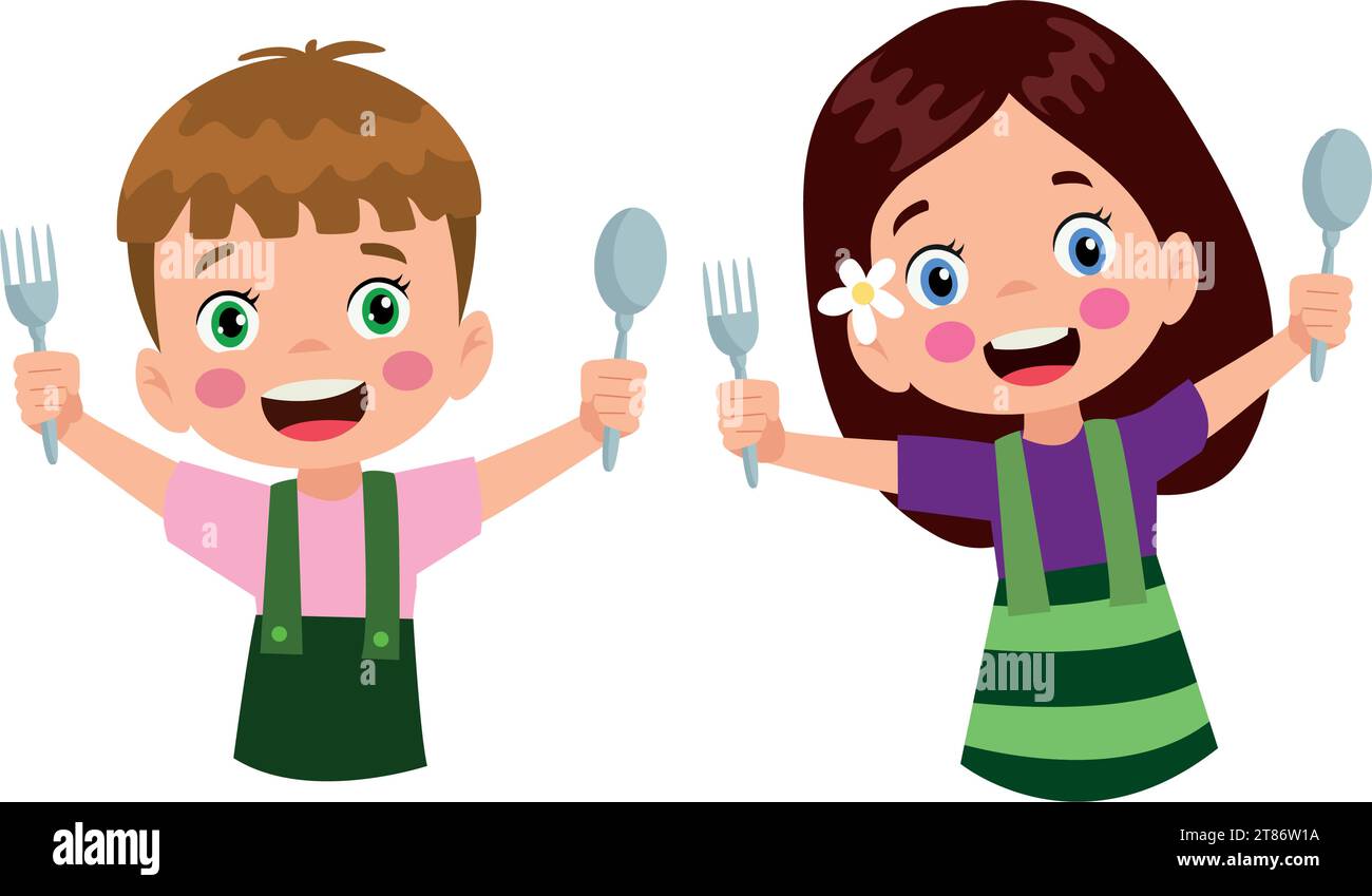 Garçon et filles mangeant à la table à manger Illustration de Vecteur