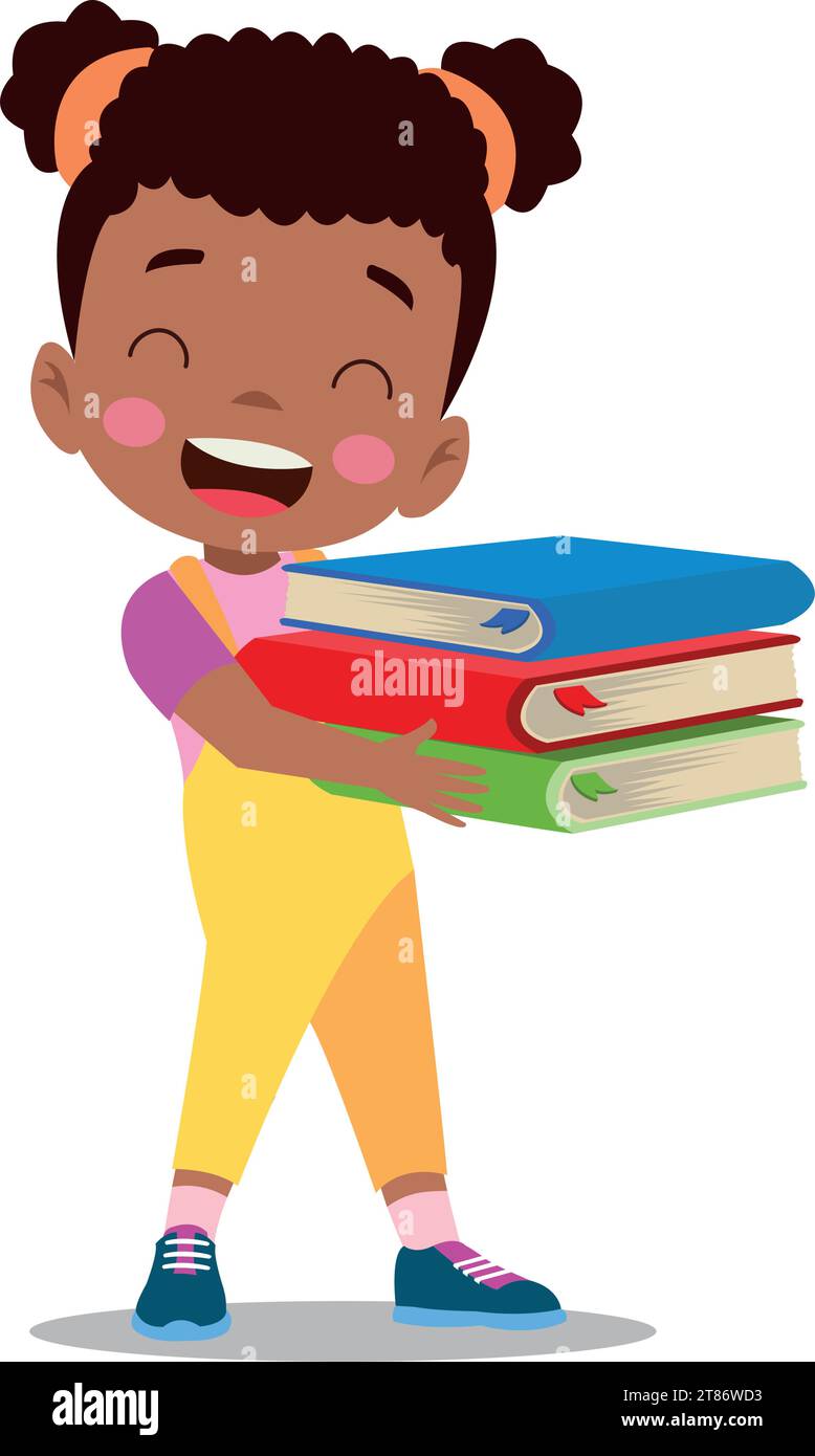 Cartoon boy holding a pile of books Illustration de Vecteur