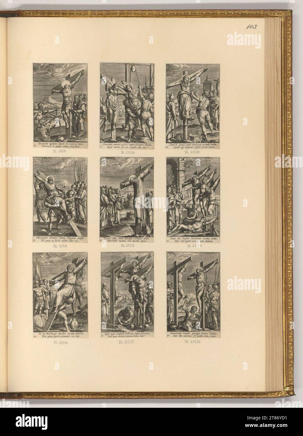 Adriaen Collaert (graveur) Crucifixion et martyre (illustration de livre). Gravure sur cuivre imprimée vers 1608 Banque D'Images