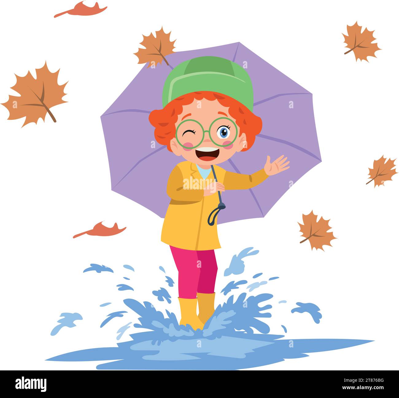mignon garçon portant un imperméable tenant un parapluie Illustration de Vecteur