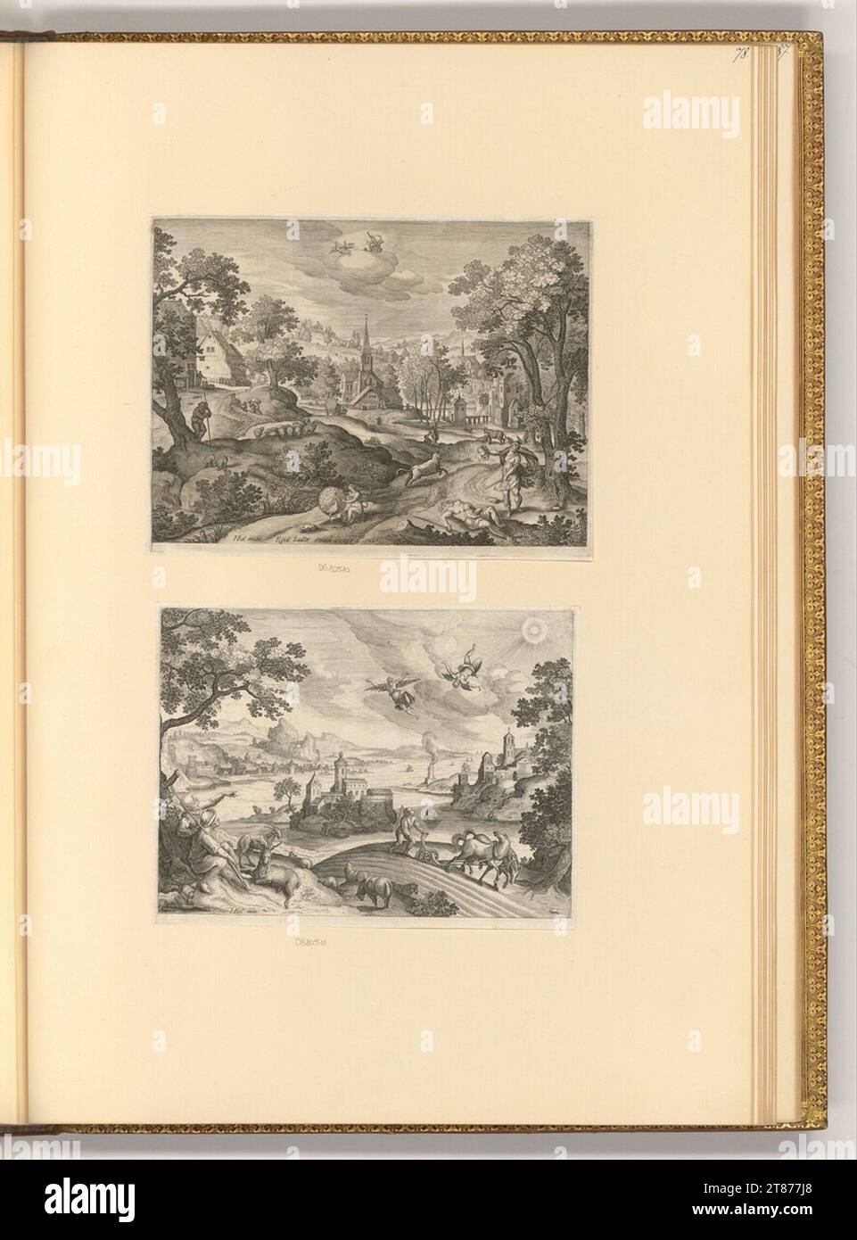 Johan Barra Paysage avec des dieux grecs ; Paysage avec Dädalus et Ikarus. Gravure sur cuivre impression 1601 ; 1601-1634 Banque D'Images