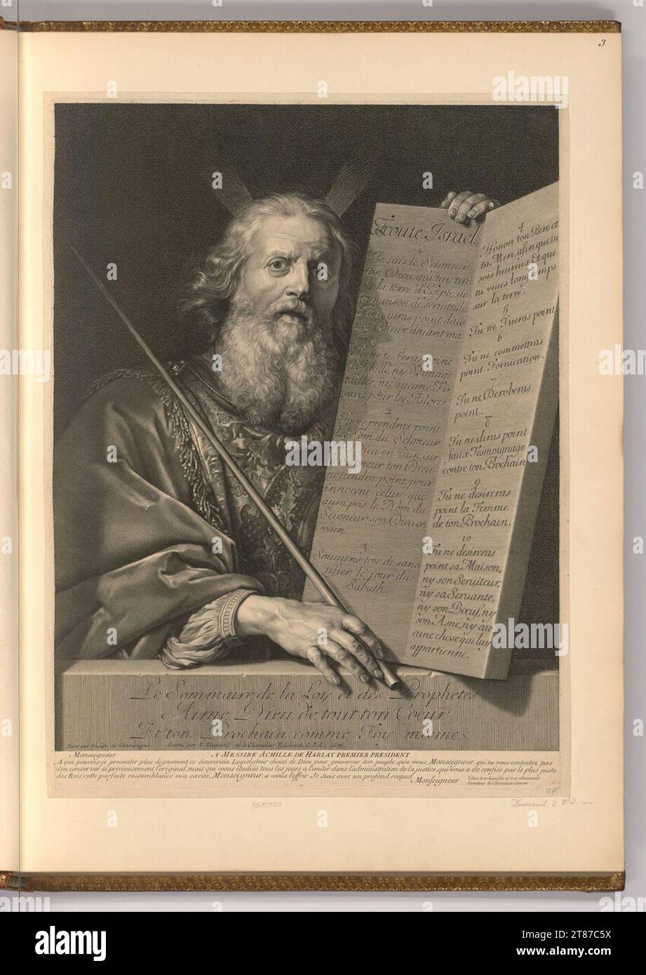 Gerard Edelinck (graveur) Moses avec les dix offerts. Gravure sur cuivre, gravure 1699, 1699 Banque D'Images
