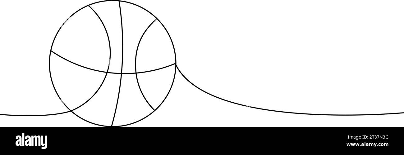 Ballon de basket-ball, fournitures scolaires dessin continu d'une ligne. Retour à l'école illustration continue d'une ligne. Illustration linéaire minimaliste vectorielle. Illustration de Vecteur