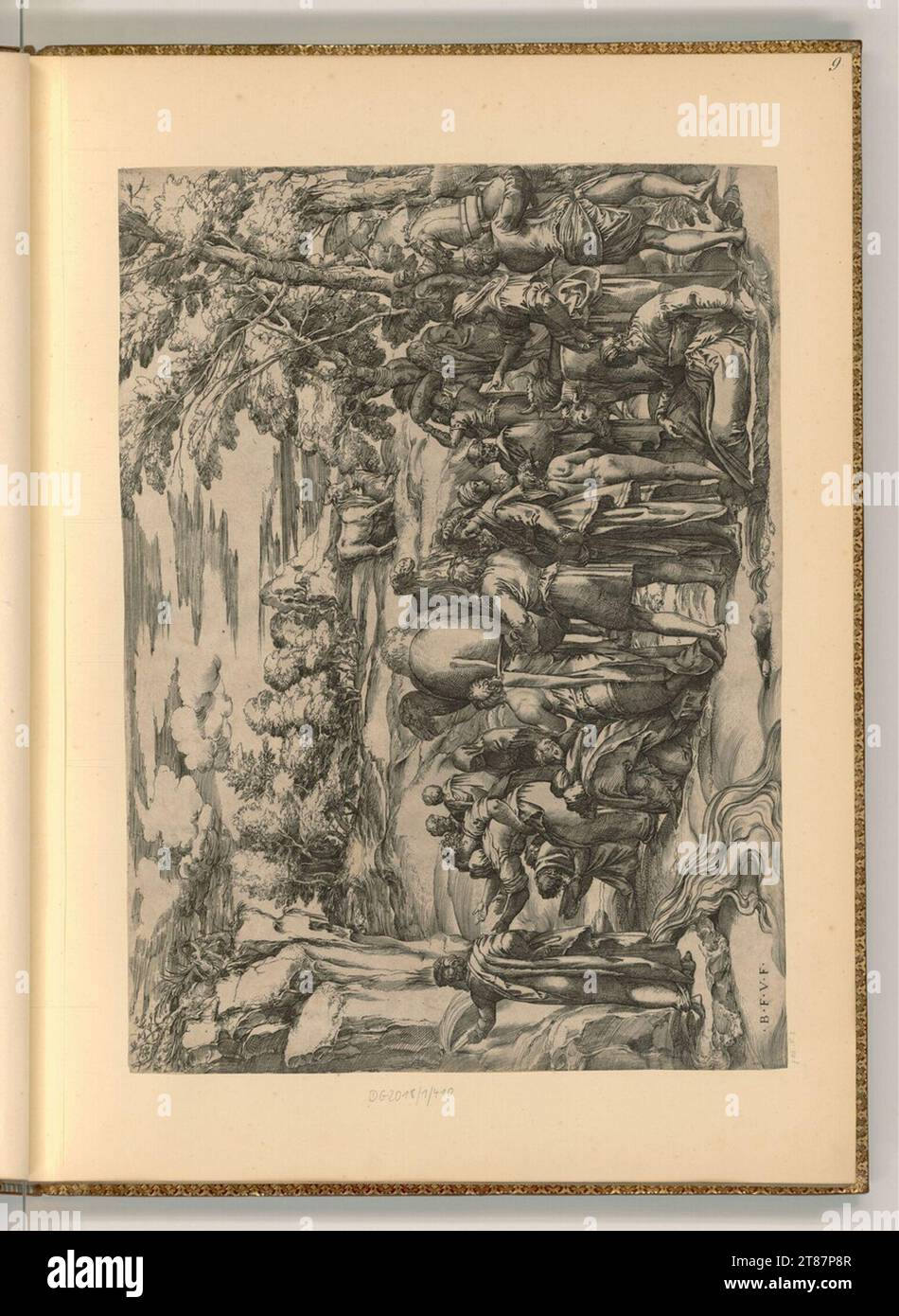 Giovanni Battista Franco gen. Semolei (graveur) Moses frappe l'eau de la roche. gravure 1530-1561, 1530/1561 Banque D'Images