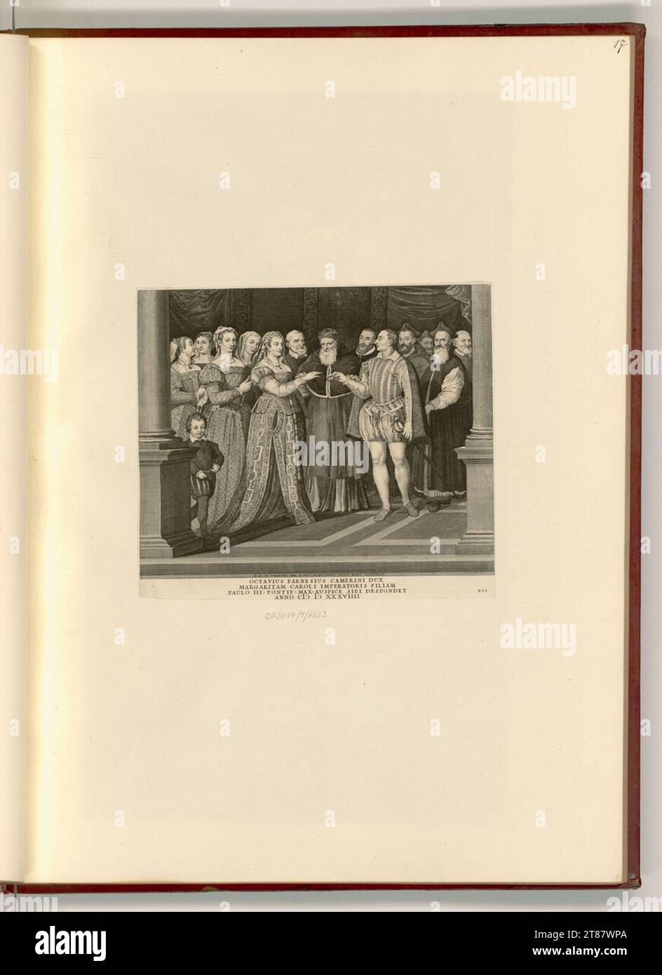 Georg Kaspar Prenner (graveur) Pape Paul III. Engage son neveu Ottavio Margarethe de Parme, sa fille Karl V.. gravure 1747, 1747 Banque D'Images