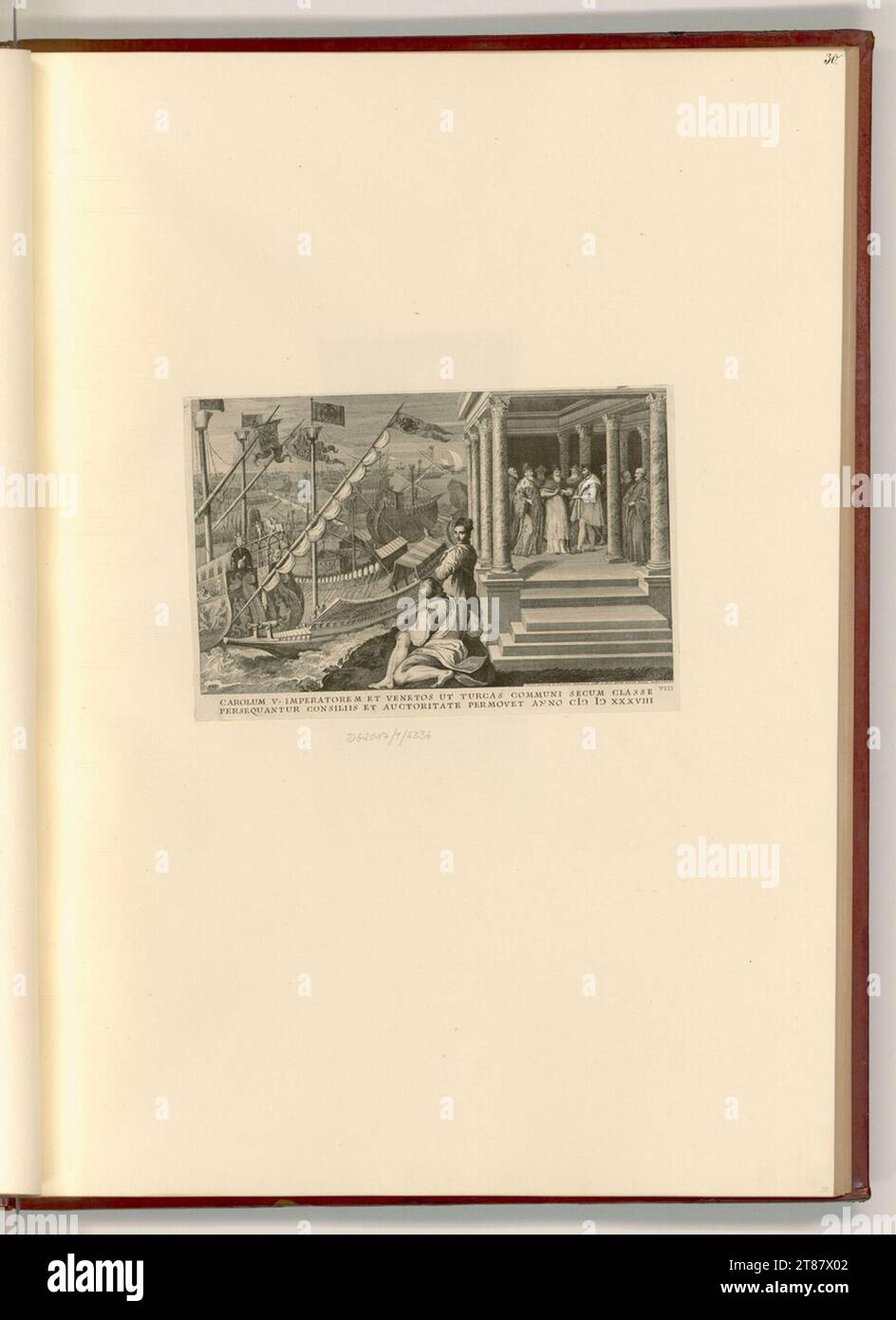 Georg Kaspar Prenner (graveur) Pape Paul III. Persuade Karl V et le Doge de Venise pour le navigateur commun contre les Turcs en 1538. gravure 1744, 1744 Banque D'Images