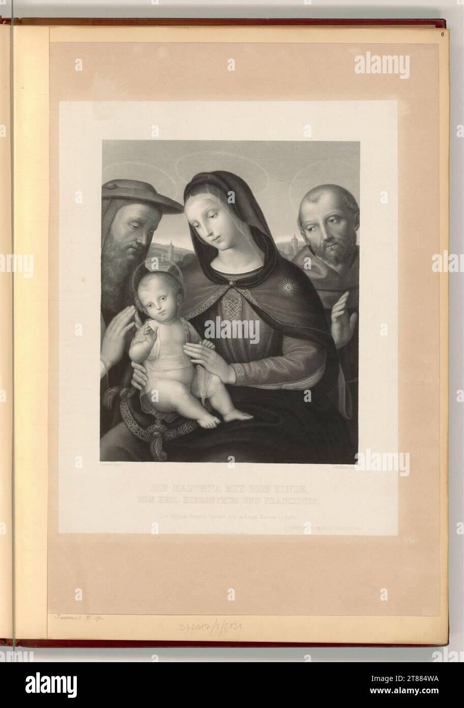 A. Hoffmann (graveur) la Madone avec l'enfant, salut. Hieronymus et Franciscus. Gravure sur cuivre impression 19. Siècle , 19e siècle Banque D'Images