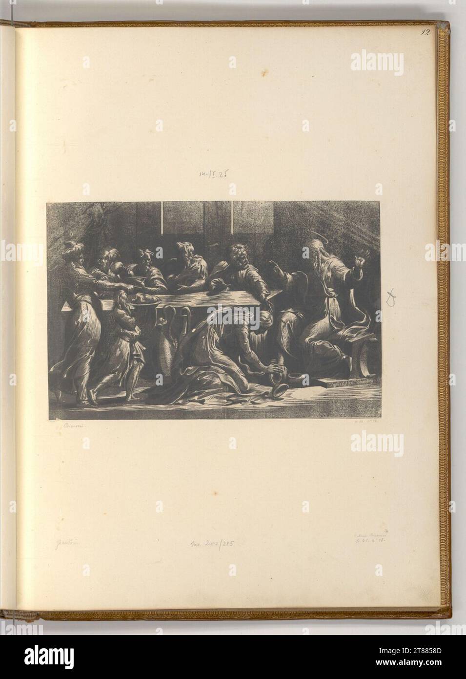 Alessandro Gandini le repas d'accueil chez Simons des Pharisiens. Clair OBSCUR gravure sur bois en trois planches (gris et noir) 1540-1550 , 1540/1550 Banque D'Images