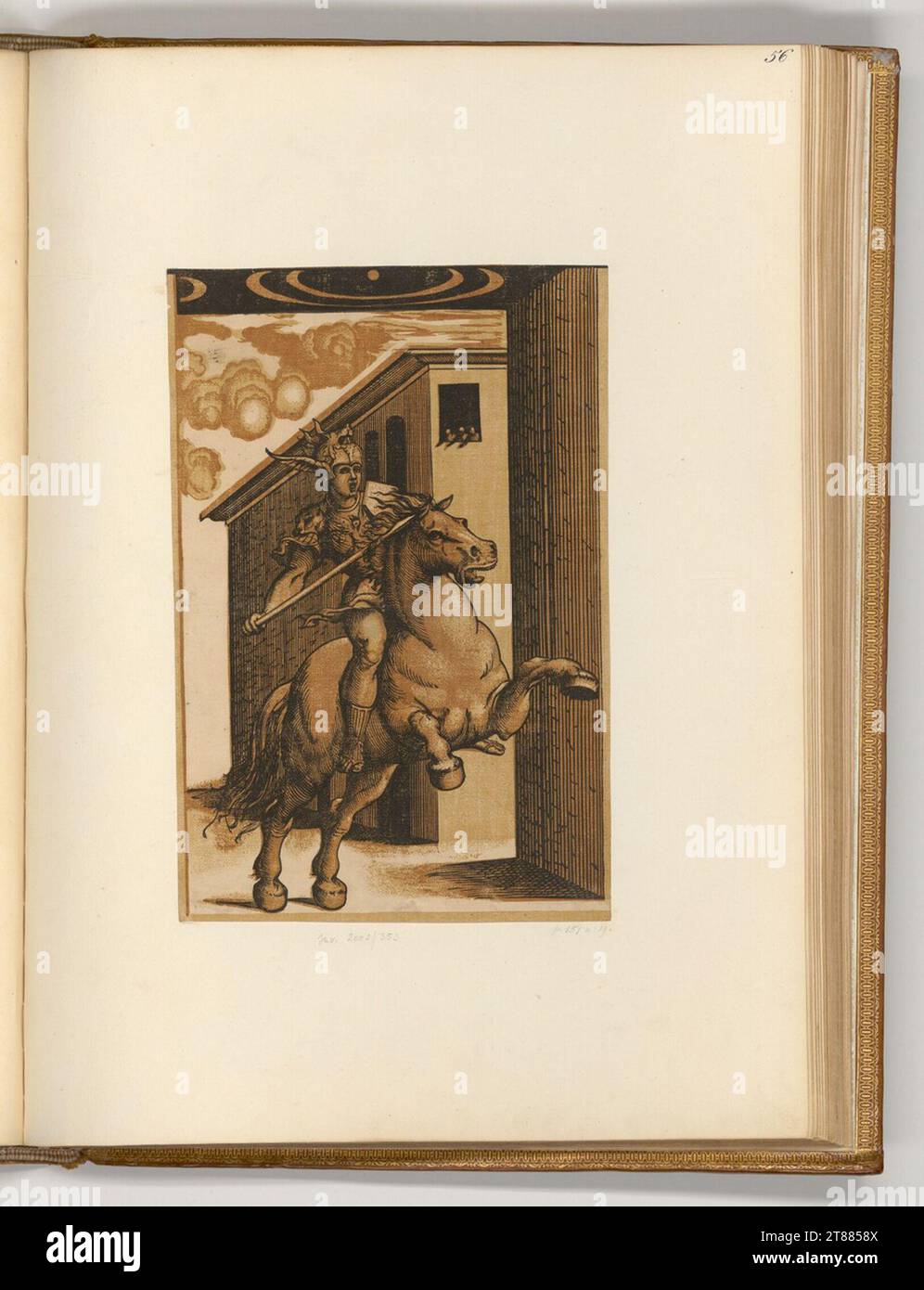 Niccolò Boldrini Marcus Curtius à cheval. Clair OBSCUR gravure sur bois en trois planches (ocre, marron) 2. Drittel 16. Century Banque D'Images