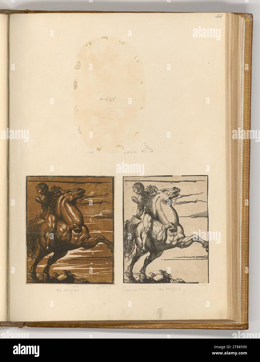 Niccolò Boldrini Jumping Rider. Clair OBSCUR gravure sur bois en deux planches (marron) ; Woodcut 1560-1570 , 1560/1570 Banque D'Images